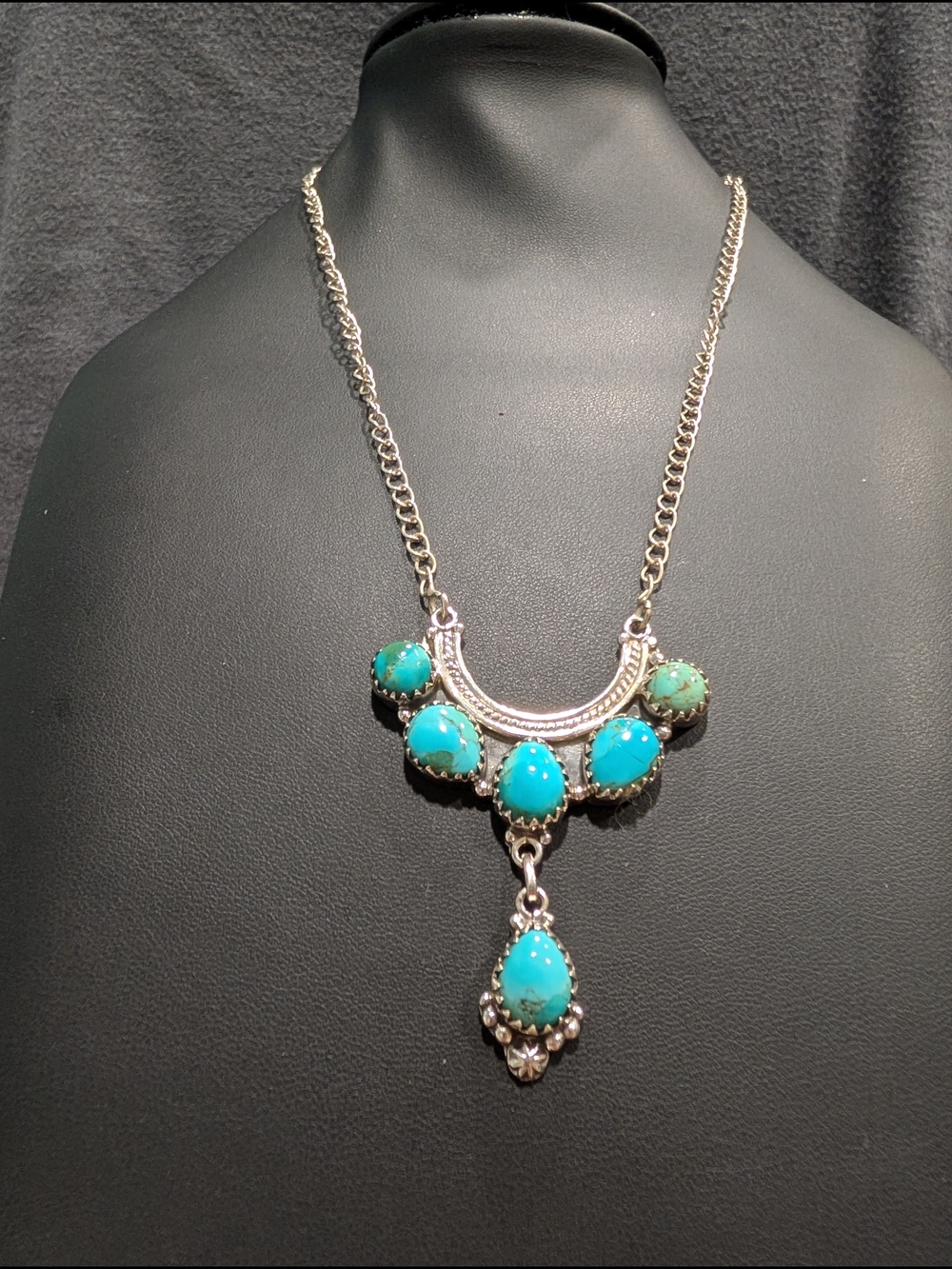Turquoise Stone SterlingSilver Pendant Necklace